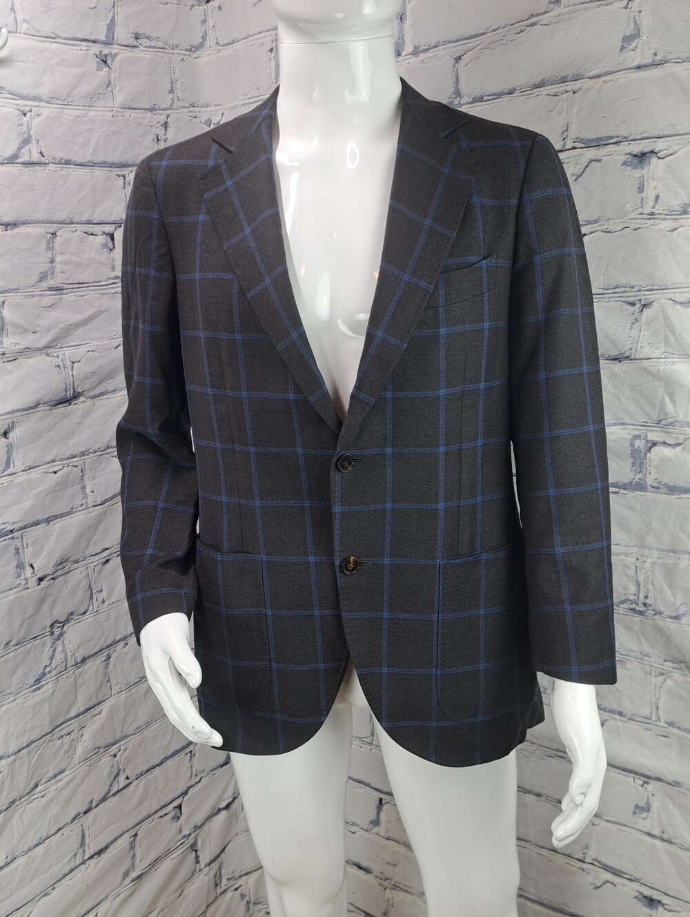 Spier & Mackay Men's Blazer Sportcoat Jacket Black Blue Check Zignone Wool 42R